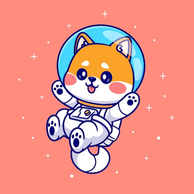 Cute Shiba Inu Dog Astronaut Floating In Space Cartoon Vector Icon Illustration. Animal Science Icon