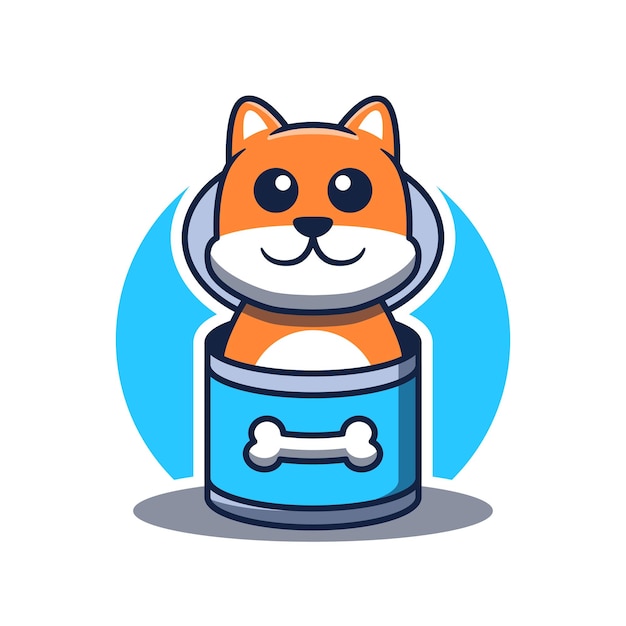 Cute shiba inu dog cartoon character in a food can Logo mascot