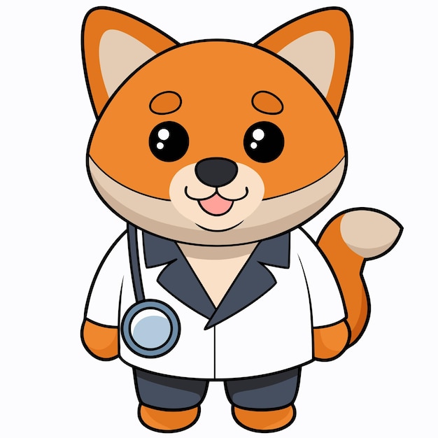 Vector cute shiba inu dog doctor with stethoscope cartoon vector icon illustration animal health icon concept isolated premium vector flat cartoon style