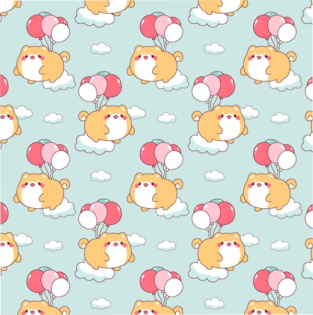 Cute shiba inu dog kawaii seamless pattern