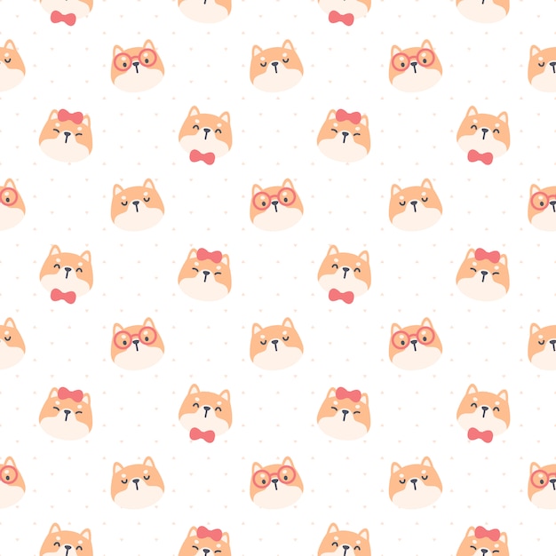 Cute shiba inu dog seamless pattern