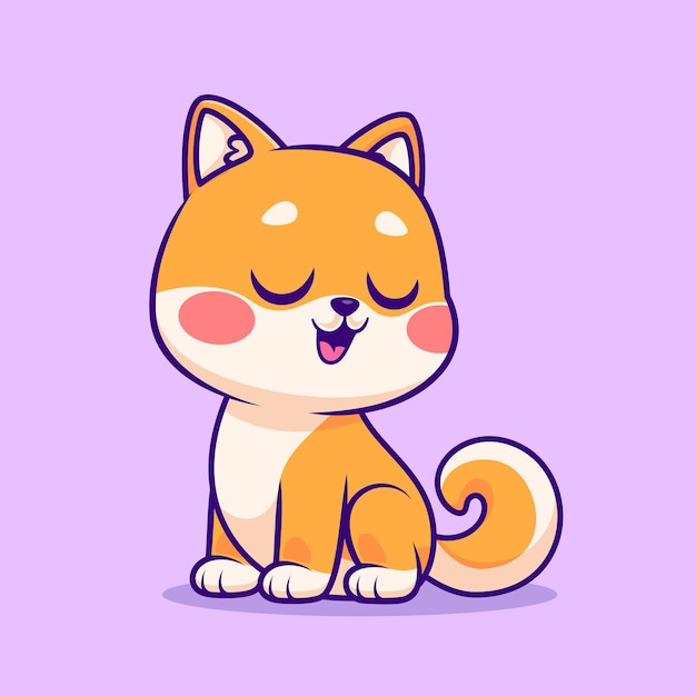 Cute Shiba Inu Dog Sitting Cartoon Vector Icon Illustration. Animal Nature Icon Concept Isolated