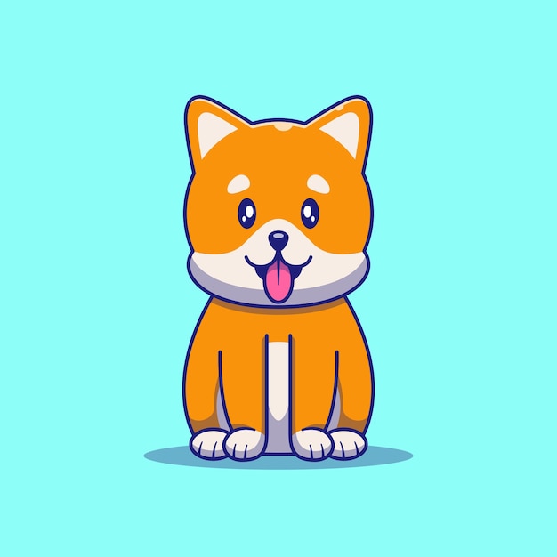 Cute Shiba Inu Dog Sitting Illustration. Cat Mascot Cartoon Characters Animals Icon Concept Isolated.