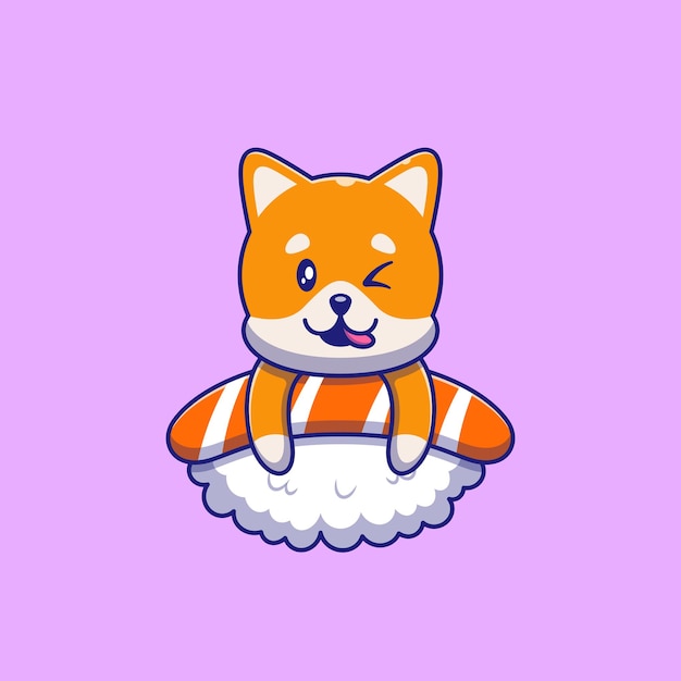 Cute Shiba Inu Dog Winking on top of Sushi Illustration. Cat Mascot Cartoon Characters Animals Icon Concept Isolated.