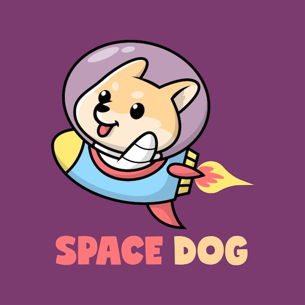 A CUTE SHIBA INU IS WEARING ASTRONAUT SUIT AND RIDING A ROCKET PREMIUM CARTOON VECTOR