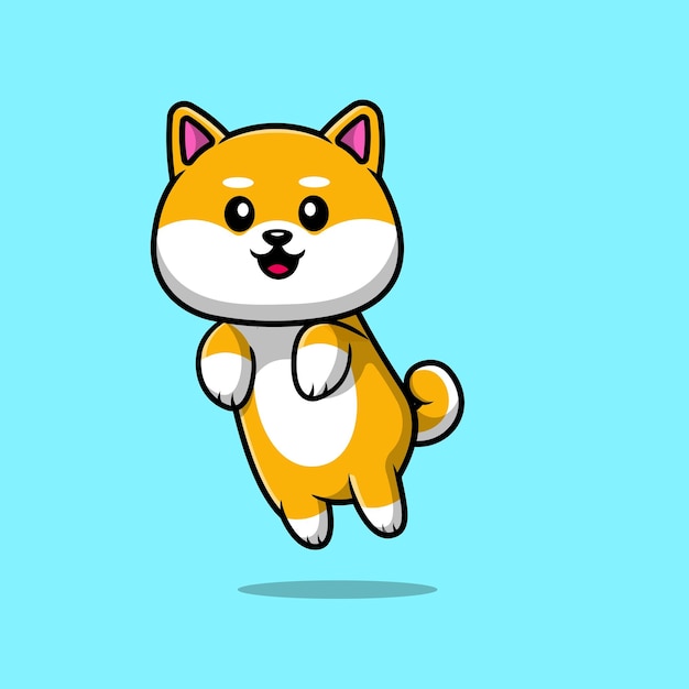 Cute Shiba Inu Jumping Cartoon Vector Icon Illustration