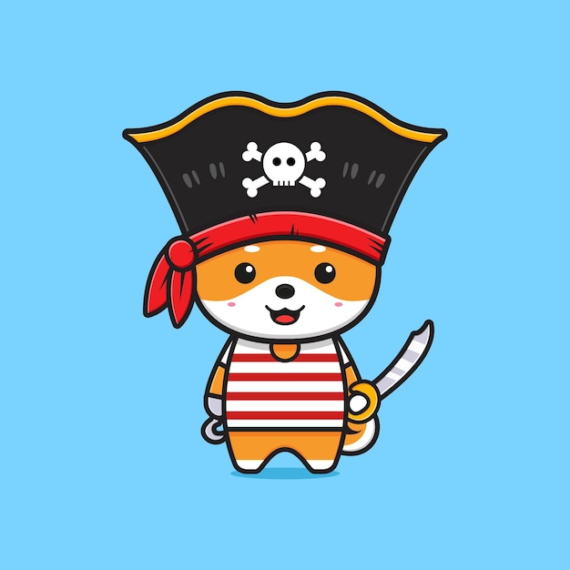 Cute shiba inu pirates cartoon icon illustration. Design isolated flat cartoon style