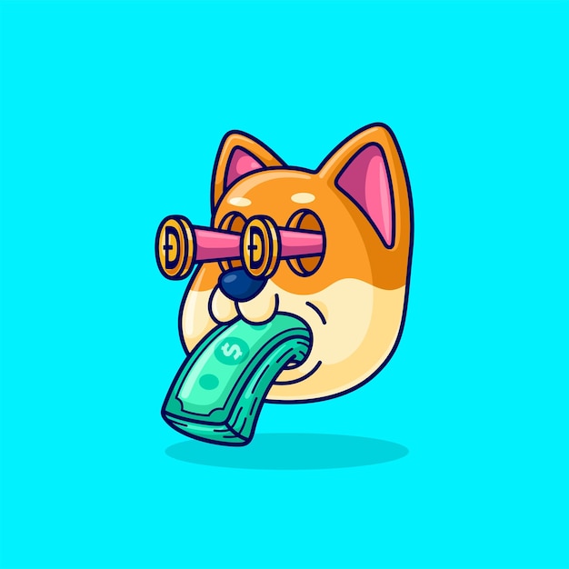 cute shiba inu with money vector illustration dogecoin cartoon flat design