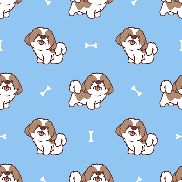 Cute shih tzu dog cartoon seamless pattern