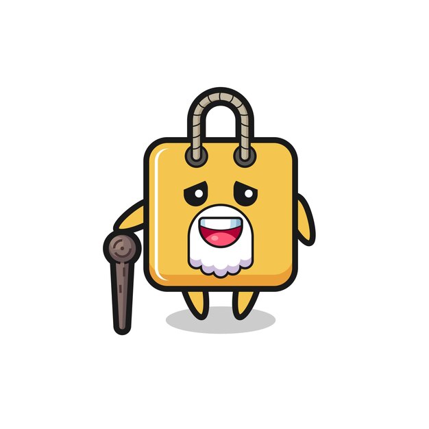 Cute shopping bag grandpa is holding a stick , cute style design for t shirt, sticker, logo element