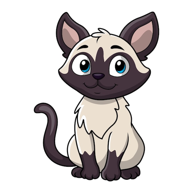 Cute siamese cat cartoon on a white background