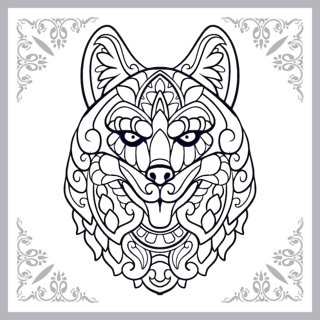 Cute siberian husky cartoon zentangle arts isolated on white background