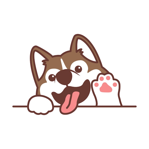 Cute siberian husky dog waving paw cartoon