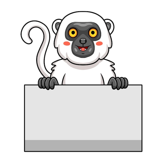 Cute sifaka lemur monkey cartoon holding blank