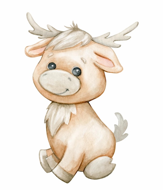 Cute silver deer watercolor illustration animal in cartoon style but with an isolated background