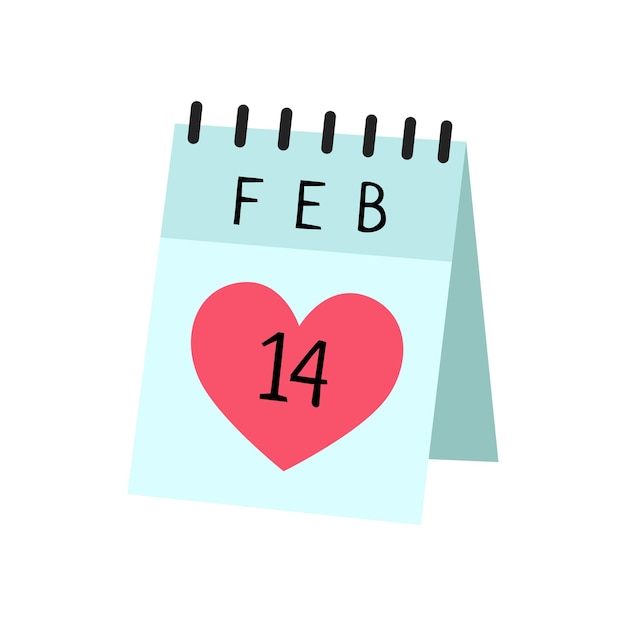 Cute simple calendar 14 february. Valentine's day calendar vector illustration.