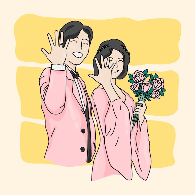 cute simple couple wedding cartoon illustration