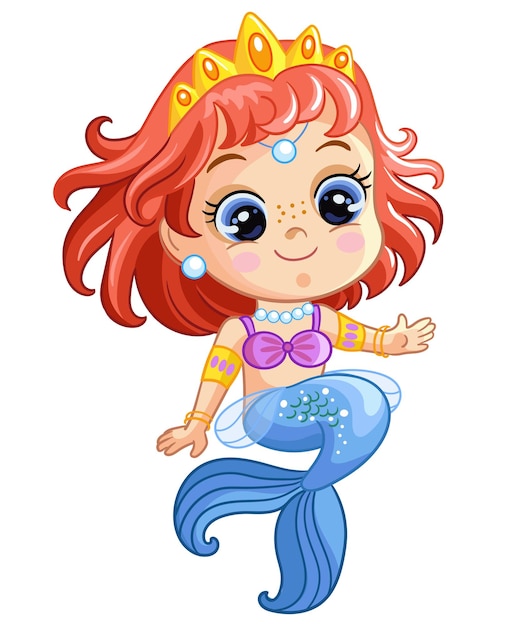 Cute sitting princess mermaid vector cartoon illustration