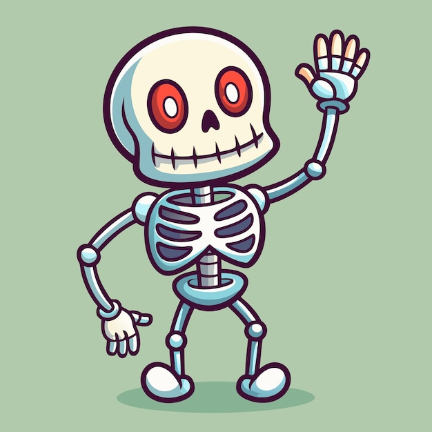 Cute Skeleton Character Waving Hand Cartoon Vector Illustration