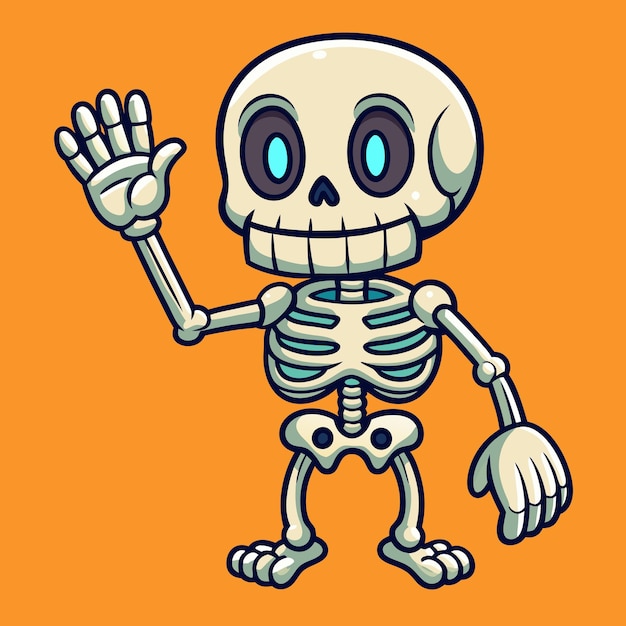 Vector cute skeleton hand raised in wave cartoon vector art