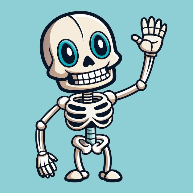 Vector cute skeleton waving hand icon cartoon vector design