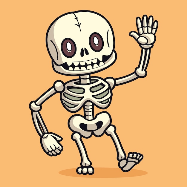 Vector cute skeleton waving hand icon cartoon vector design