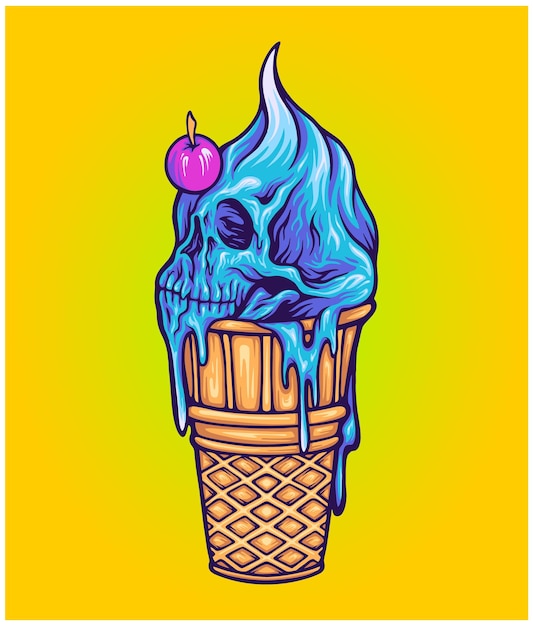 Vector cute skull ice cream cone illustrations