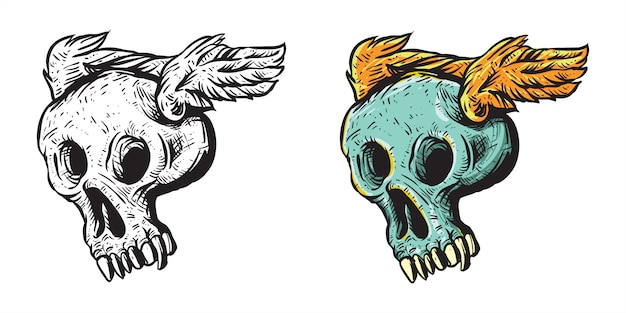 cute skull illustration with wings vector art for sticker or merchandise