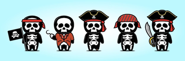 Cute skull mascot design illustration with pirates theme set