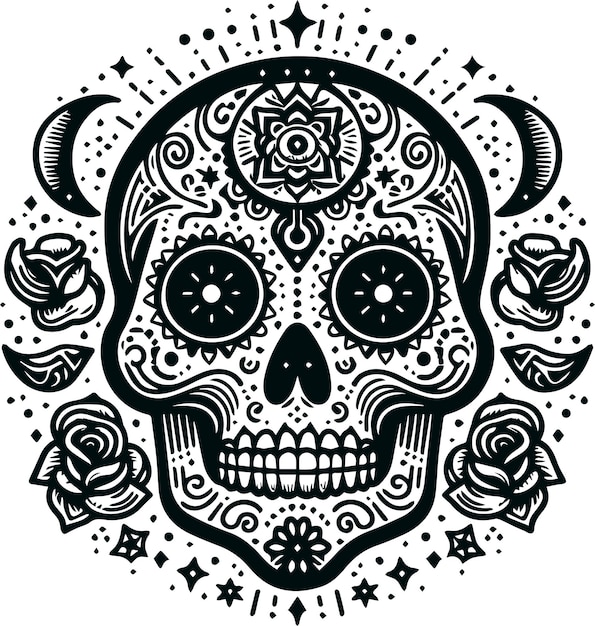 Vector cute skull monochrome cosmonaut logo icon sugar skull day of the dead vector illustration design