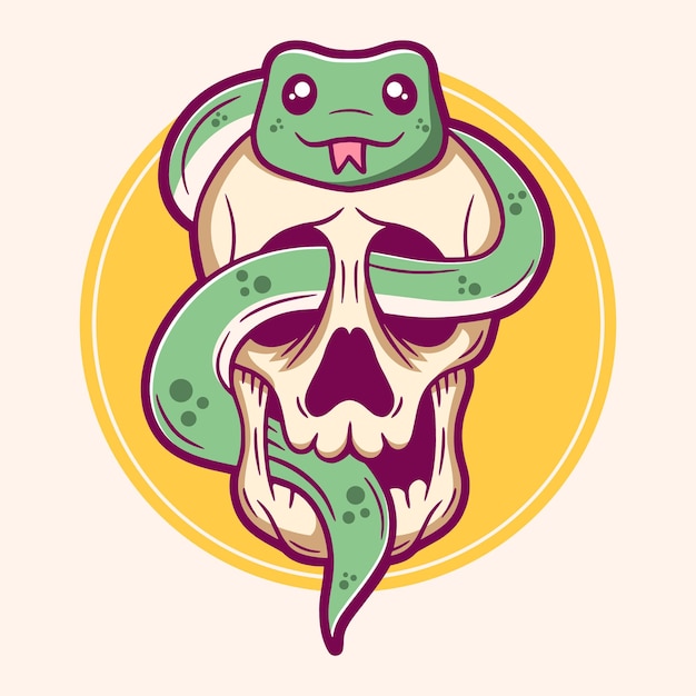 Cute skull and snake cartoon