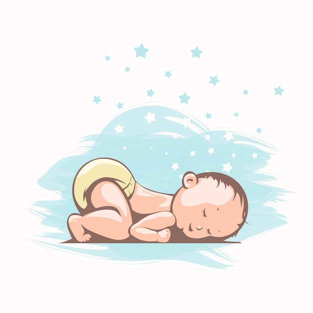 Cute sleeping baby cartoon style side view