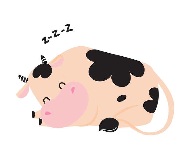 Cute Sleeping Baby Cow Adorable Funny Farm Animal Cartoon Character Vector Illustration