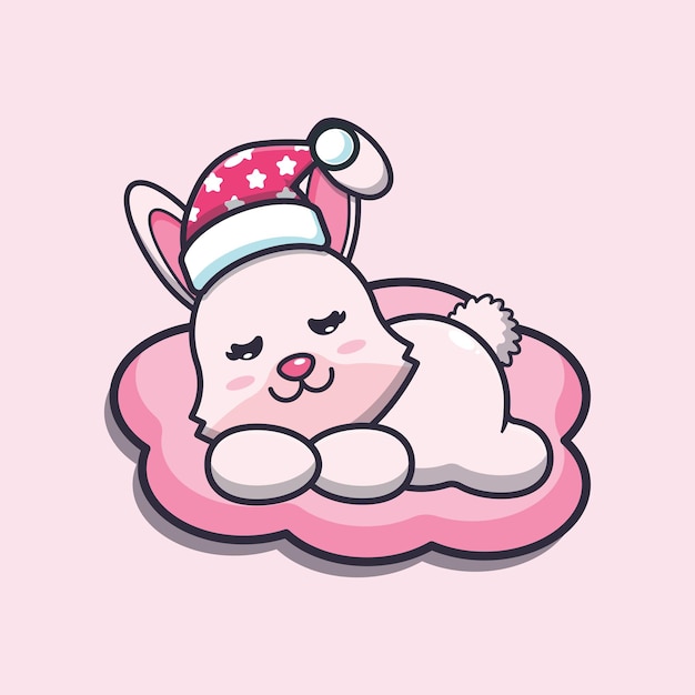 Cute sleeping bunny rabbit cartoon mascot illustration