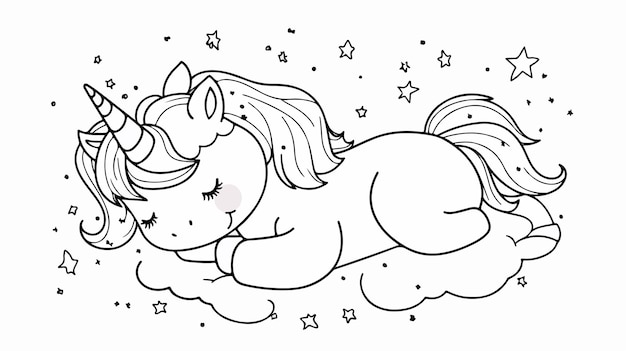 Cute Sleeping Kawaii Unicorn Coloring Page for Kids