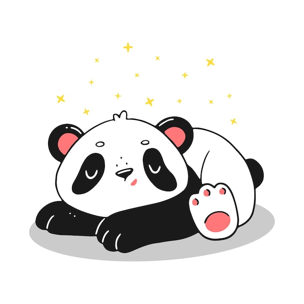 Cute sleeping panda with stars Panda in cartoon style Postcard design isolated animal illustration