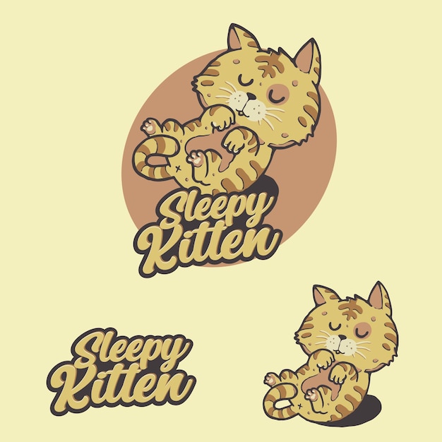 The cute sleepy kitten cat logo set illustration