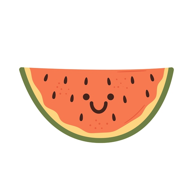 Cute slice of water melon isolated on white Funny watermelon character with smile