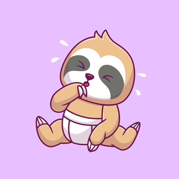 Cute Sloth Baby Crying Cartoon Vector Icon Illustration. Animal Nature Icon Concept Isolated Premium