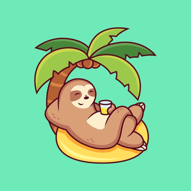 Cute Sloth Cartoon Relax in Summer