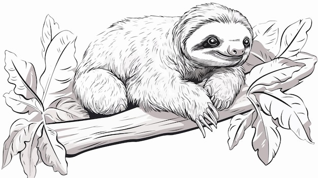 Vector cute sloth illustration coloring page for kids