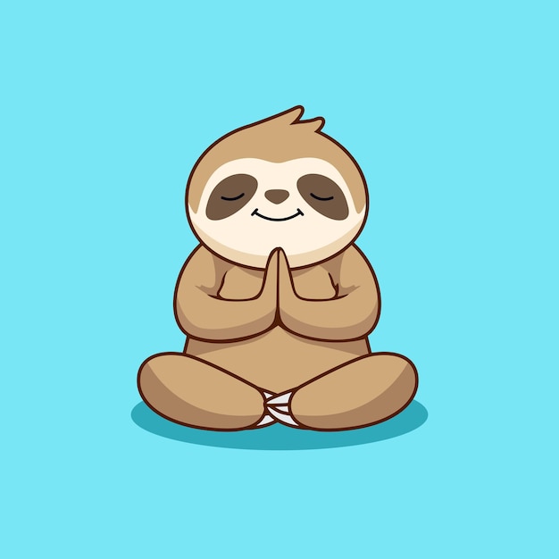 Cute sloth meditating cartoon vector illustration