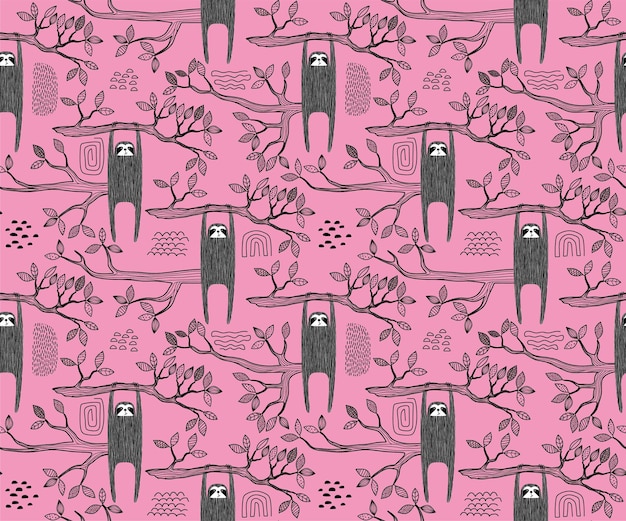 cute sloth seamless pattern.