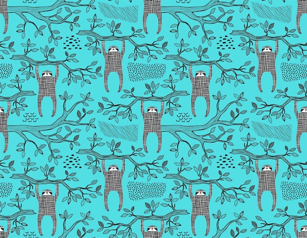 cute sloth seamless pattern.