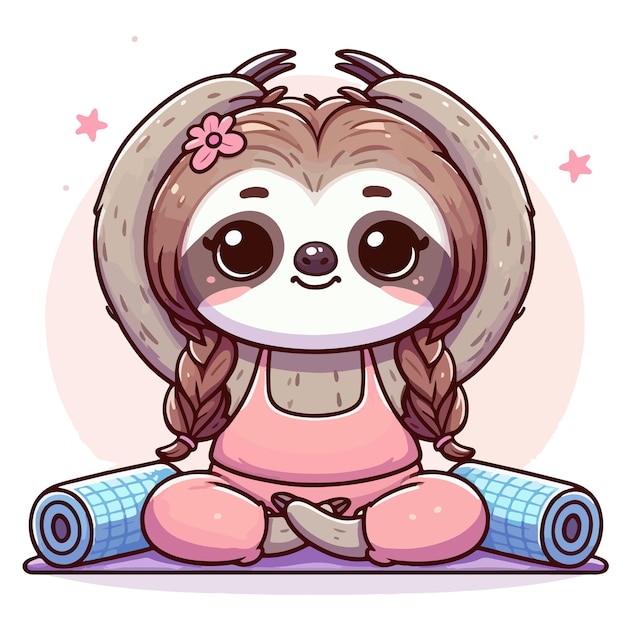 Vector cute sloth sitting yoga vector illustration on white background