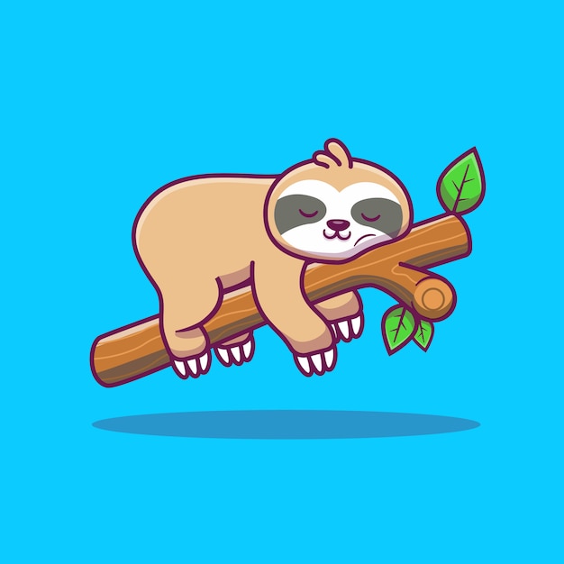 Cute Sloth Sleeping icon Illustration. Animal Icon Concept Isolated . Flat Cartoon Style