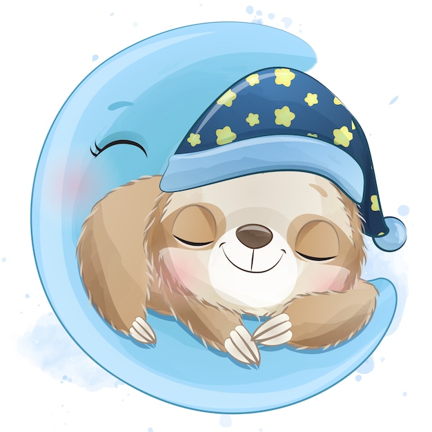 Cute sloth sleeping in the moon