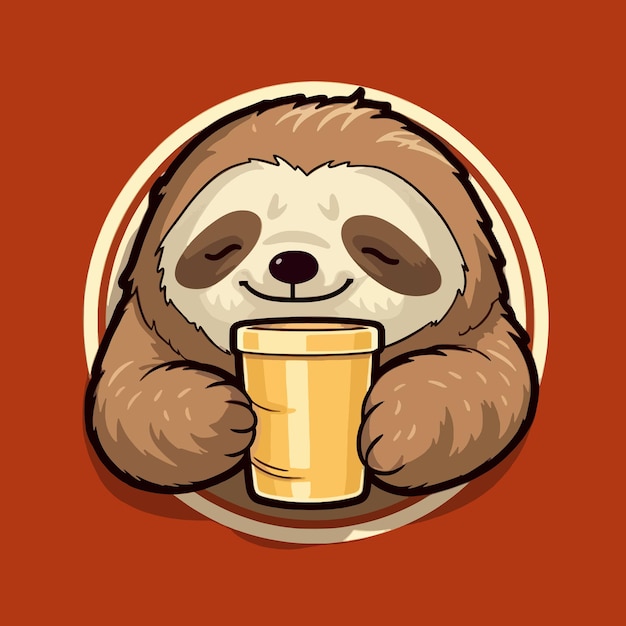 Cute sloth sleeping with coffee cup vector illustration