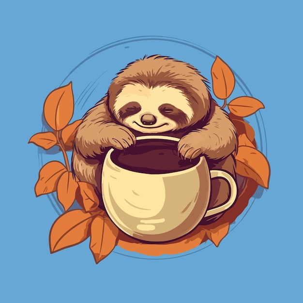 Cute sloth sleeping with coffee cup vector illustration