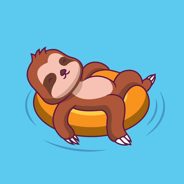 Cute sloth swimming with balloon cartoon illustration